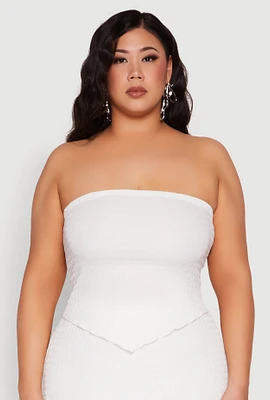 Womens Plus Size Almost Famous Textured Hanky Hem Tube Top, White, Size 1X