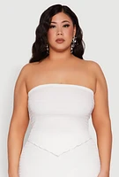 Womens Plus Size Almost Famous Textured Hanky Hem Tube Top, White, Size 1X