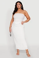 Womens Plus Size Almost Famous Textured Hanky Hem Tube Top, White, Size 1X
