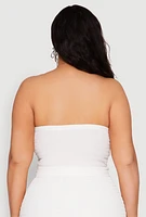 Womens Plus Size Almost Famous Textured Hanky Hem Tube Top, White, Size 1X