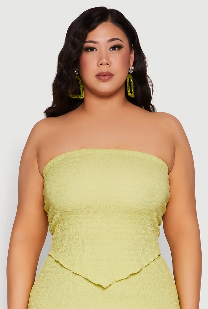 Womens Plus Size Almost Famous Textured Hanky Hem Tube Top, Green, Size 3X