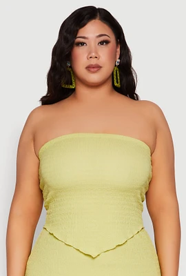 Womens Plus Size Almost Famous Textured Hanky Hem Tube Top, Green, Size 3X