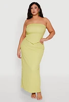 Womens Plus Size Almost Famous Textured Hanky Hem Tube Top, Green, Size 3X