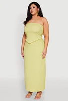 Womens Plus Size Almost Famous Textured Hanky Hem Tube Top, Green, Size 3X