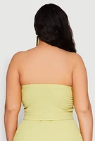 Womens Plus Size Almost Famous Textured Hanky Hem Tube Top, Green, Size 3X