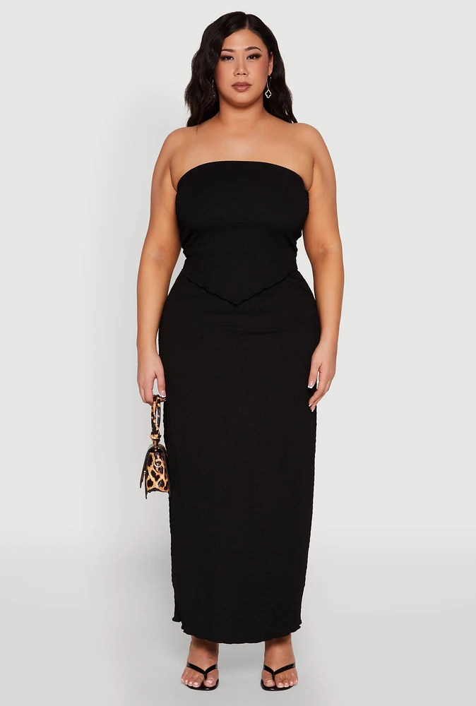 Womens Plus Size Almost Famous Textured High Waist Maxi Skirt, Black, Size 3X