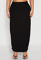 Womens Plus Size Almost Famous Textured High Waist Maxi Skirt, Black, Size 3X