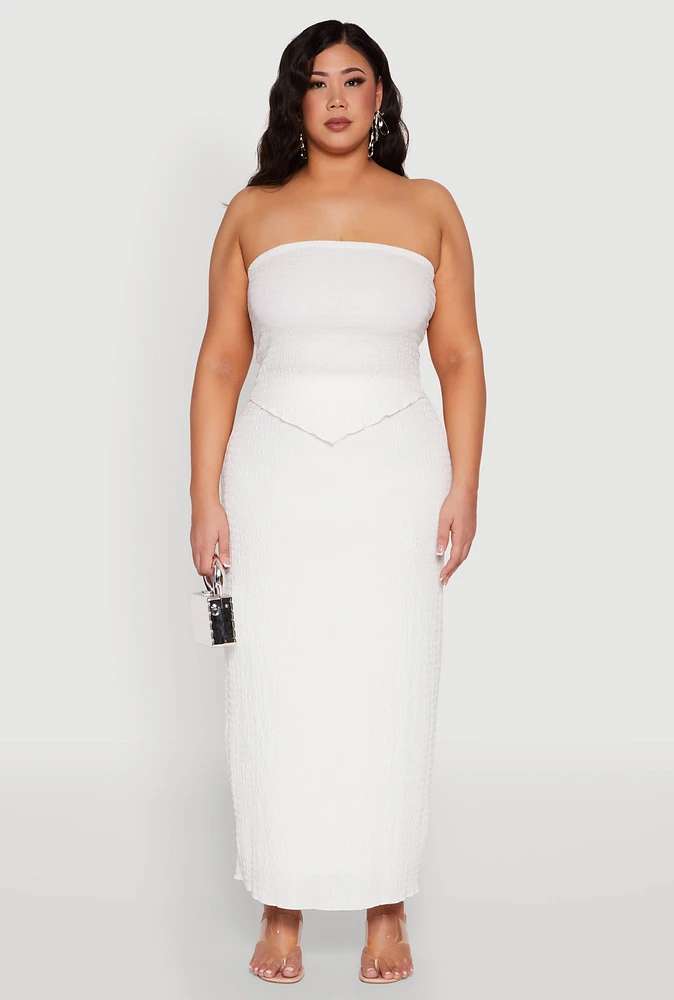 Womens Plus Size Almost Famous Textured High Waist Maxi Skirt, White, Size 2X