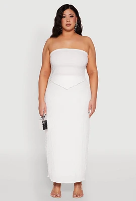Womens Plus Size Almost Famous Textured High Waist Maxi Skirt, White, Size 2X