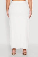 Womens Plus Size Almost Famous Textured High Waist Maxi Skirt, White, Size 2X