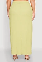 Womens Plus Size Almost Famous Textured High Waist Maxi Skirt, Green, Size 1X