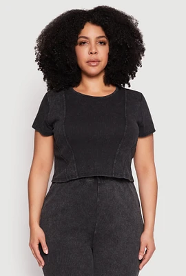 Womens Plus Size Almost Famous Acid Wash Crop Top, Black, Size 2X