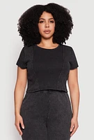 Womens Plus Size Almost Famous Acid Wash Crop Top, Black, Size 2X