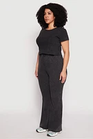 Womens Plus Size Almost Famous Acid Wash Crop Top, Black, Size 2X