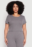 Womens Plus Size Almost Famous Acid Wash Crop Top, Grey, Size 3X