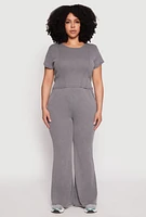 Womens Plus Size Almost Famous Acid Wash Crop Top, Grey, Size 3X