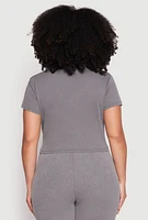 Womens Plus Size Almost Famous Acid Wash Crop Top, Grey, Size 3X