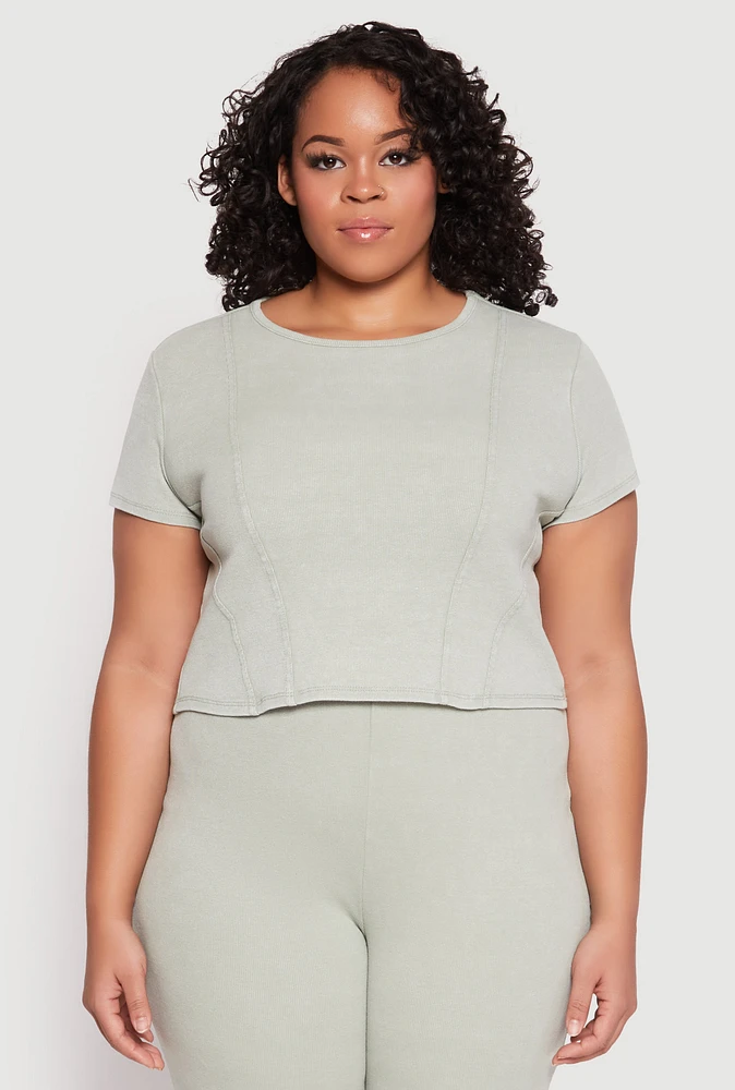 Womens Plus Size Almost Famous Acid Wash Crop Top, Green, Size 1X