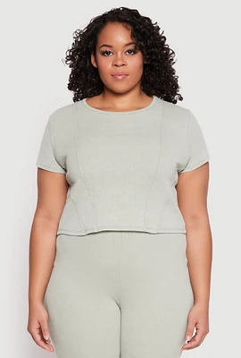 Womens Plus Size Almost Famous Acid Wash Crop Top, Green, Size 1X