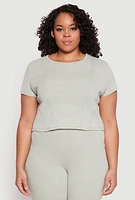 Womens Plus Size Almost Famous Acid Wash Crop Top, Green, Size 1X