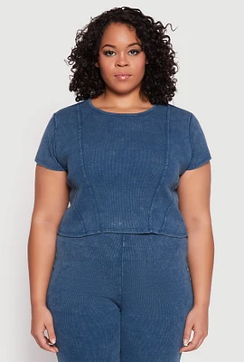 Womens Plus Size Almost Famous Acid Wash Crop Top, Blue, Size 1X