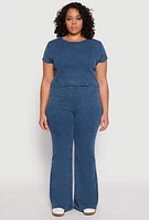 Womens Plus Size Almost Famous Acid Wash Crop Top, Blue, Size 1X