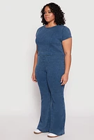 Womens Plus Size Almost Famous Acid Wash Crop Top, Blue, Size 1X