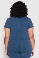 Womens Plus Size Almost Famous Acid Wash Crop Top, Blue, Size 1X