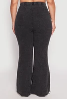 Womens Plus Size Almost Famous Acid Wash Flare Pants, Black, Size 3X