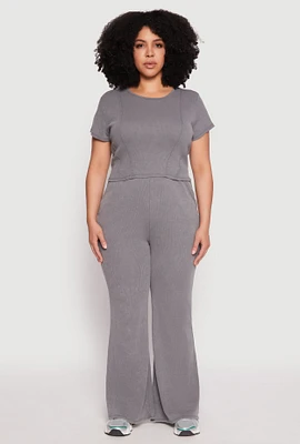 Womens Plus Size Almost Famous Acid Wash Flare Pants, Grey, Size 2X