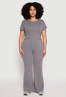 Womens Plus Size Almost Famous Acid Wash Flare Pants, Grey, Size 2X