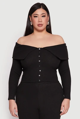 Womens Plus Almost Famous Off The Shoulder Cropped Sweater, Black,