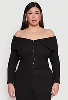 Womens Plus Almost Famous Off The Shoulder Cropped Sweater, Black,