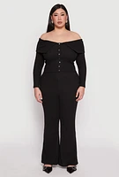 Womens Plus Almost Famous Off The Shoulder Cropped Sweater, Black,