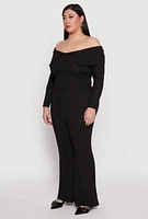 Womens Plus Size Almost Famous Off The Shoulder Cropped Sweater, Black, Size 1X