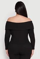 Womens Plus Size Almost Famous Off The Shoulder Cropped Sweater, Black, Size 1X