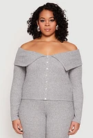 Womens Plus Size Almost Famous Off The Shoulder Cropped Sweater, Grey, Size 1X