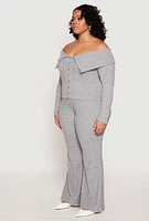 Womens Plus Size Almost Famous Off The Shoulder Cropped Sweater, Grey, Size 1X