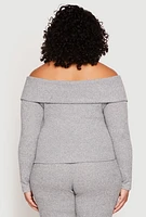 Womens Plus Size Almost Famous Off The Shoulder Cropped Sweater, Grey, Size 1X