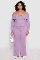 Womens Plus Size Almost Famous Off The Shoulder Cropped Sweater, Purple, Size 1X