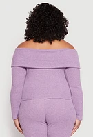 Womens Plus Size Almost Famous Off The Shoulder Cropped Sweater, Purple, Size 1X