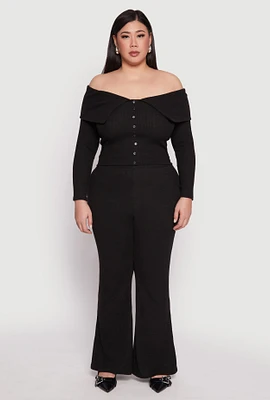 Womens Plus Size Almost Famous High Waist Flare Pants, Black, Size 1X
