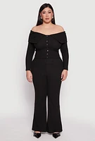 Womens Plus Size Almost Famous High Waist Flare Pants, Black, Size 1X
