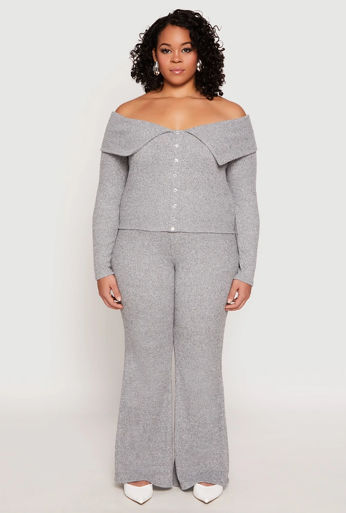 Womens Plus Size Almost Famous High Waist Flare Pants, Grey, Size 3X