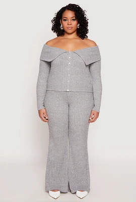 Womens Plus Size Almost Famous High Waist Flare Pants, Grey, Size 3X
