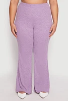 Womens Plus Size Almost Famous High Waist Flare Pants, Purple, Size 1X