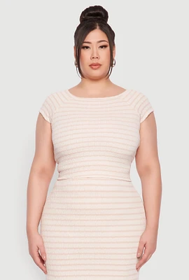 Womens Plus Size Almost Famous Striped Textured Blouse, Beige, Size 2X