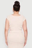 Womens Plus Size Almost Famous Striped Textured Blouse, Beige, Size 2X