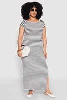 Womens Plus Size Almost Famous Striped Side Slit Skirt, Multi, Size 1X