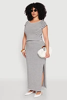 Womens Plus Size Almost Famous Striped Side Slit Skirt, Multi, Size 1X